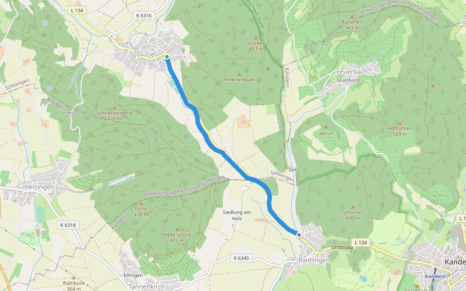 Fahrradweg Liel-Riedlingen walking route map in Schliengen
