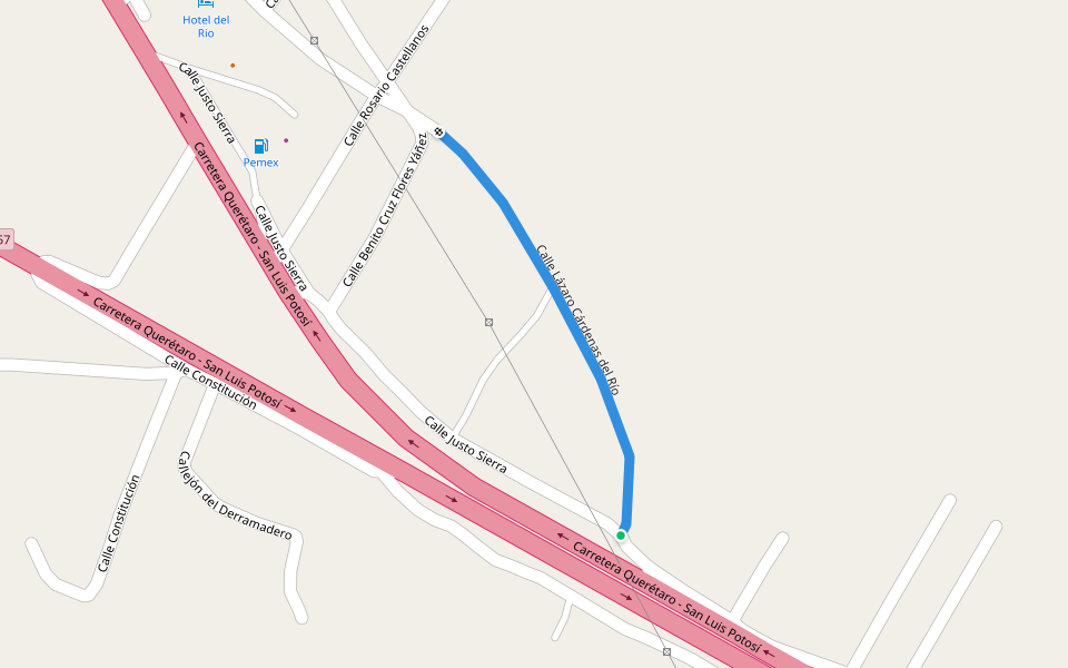 Calle Lázaro Cárdenas del Río walking route map in Santa María del Río