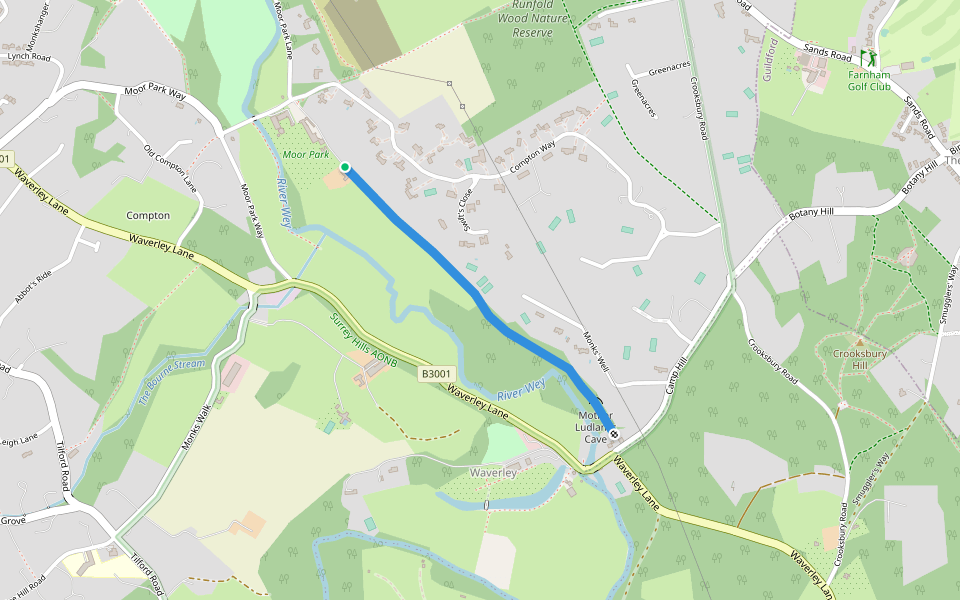 Moor Park House Way walking route map in Farnham