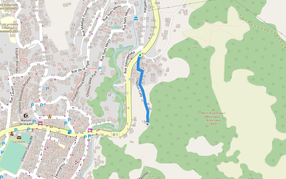 Chemin Café walking route map in Tsingoni