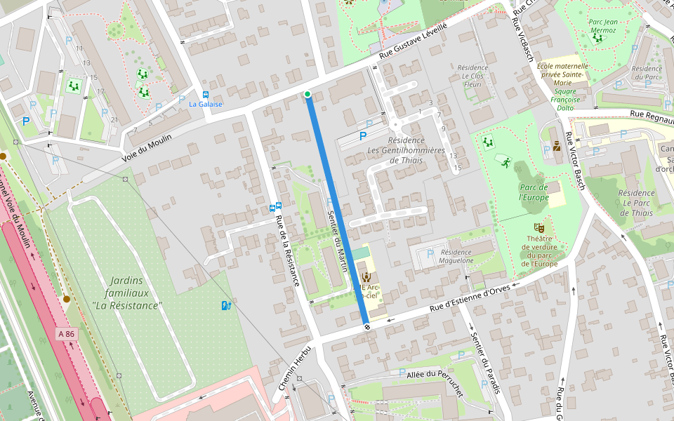 Sentier du Martin walking route map in Thiais