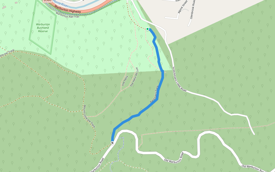 Backstairs Track walking route map in Warburton