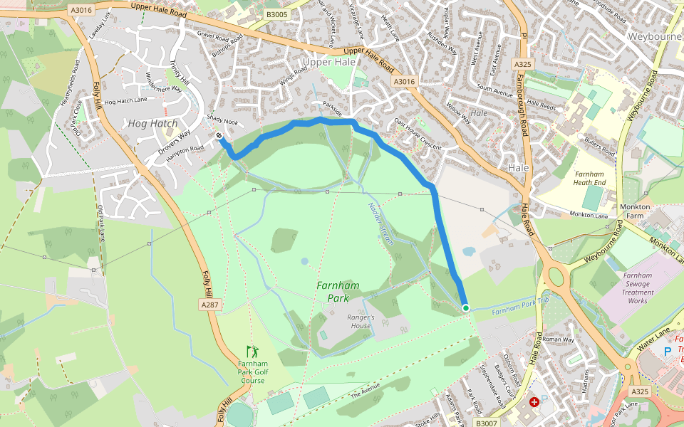 Hale Trail Greenway walking route map in Farnham