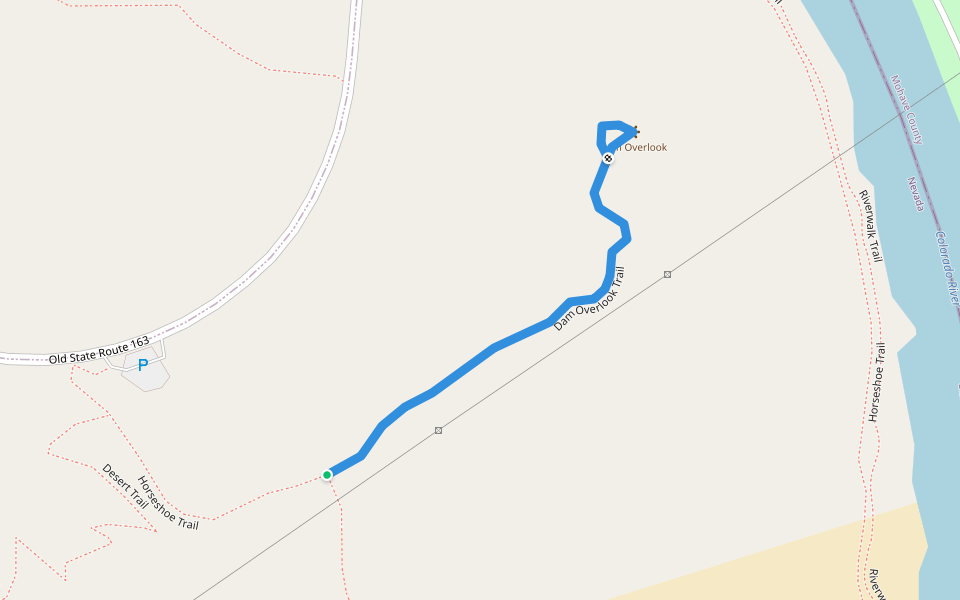 Dam Overlook Trail walking route map in Laughlin