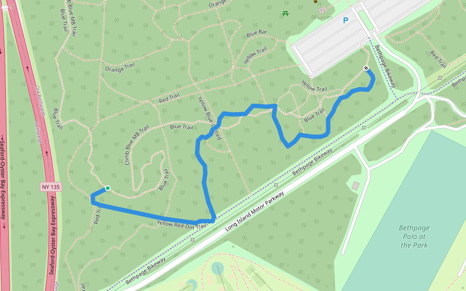 Yellow Red-Dot Trail walking route map in Bethpage