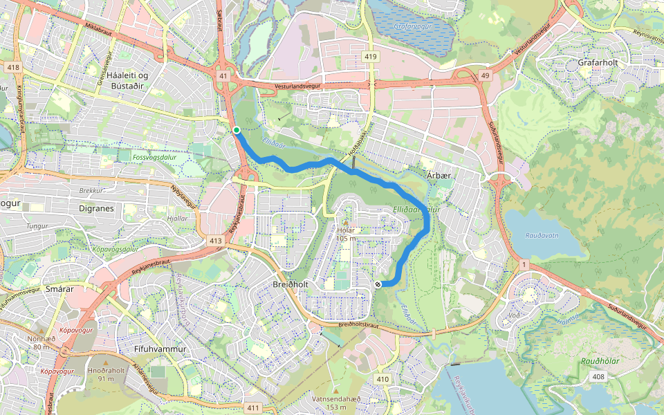 Árleið walking route map in Reykjavík
