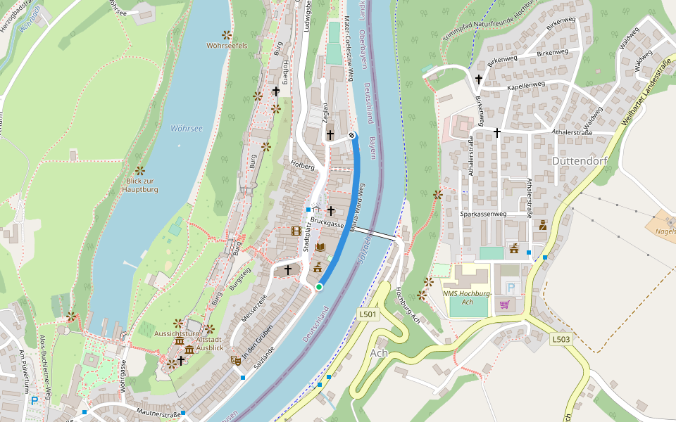 Maria-Ward-Weg walking route map in Burghausen