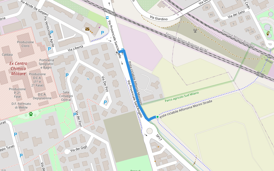 Pista ciclabile Alfonsa Morosini walking route map in Riozzo