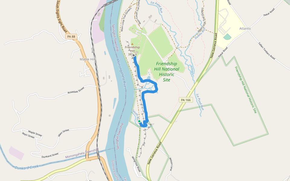 Main Loop Trail (Green) walking route map in Point Marion