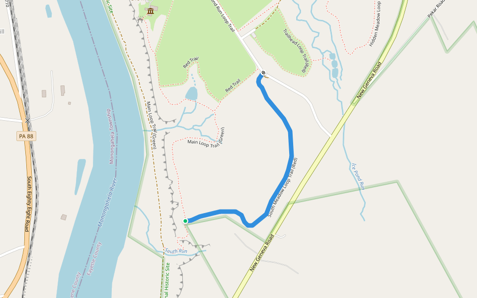 South Meadow Loop Trail (Red) walking route map in Point Marion