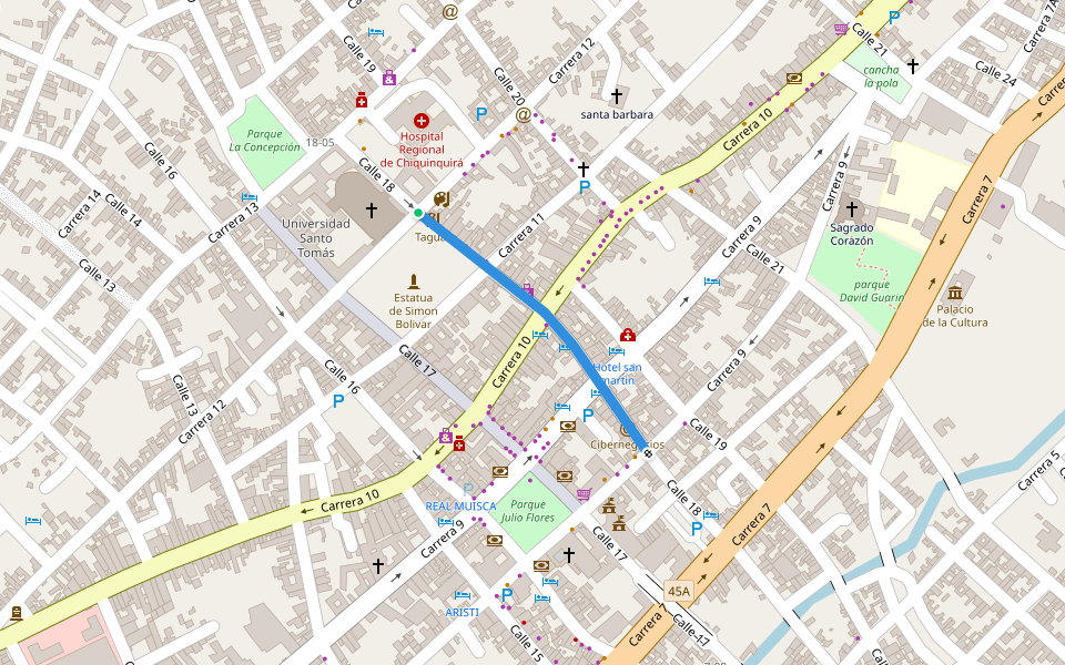 Calle 18 walking route map in Chiquinquirá