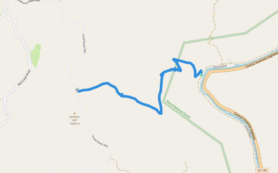 Jenkins Hill Trail walking route map in Mariposa