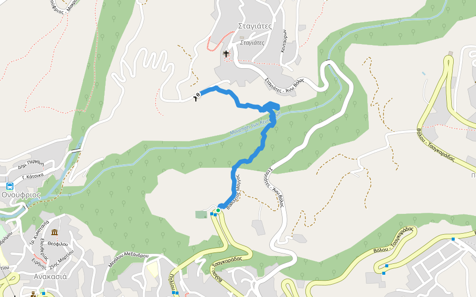 Βασίλειος Μάγγος walking route map in Ano Volos