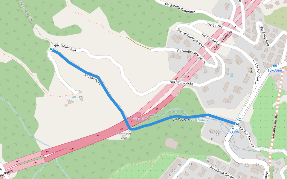 Via Poveriera walking route map in Albissola Marina