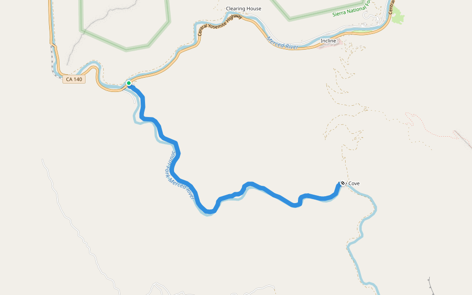 Hites Cove Trail walking route map in El Portal