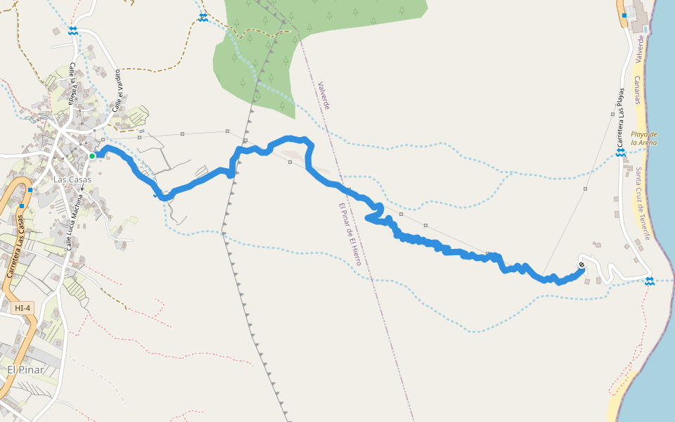 Camino de Los Cardones walking route map in Las Casas