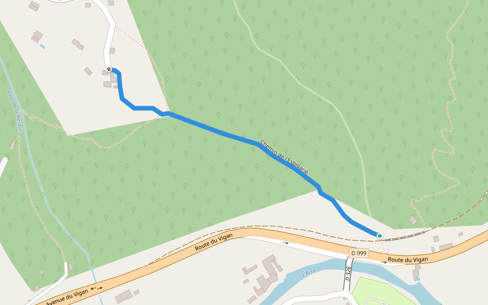 Chemin de l'Espigarié walking route map in Le Vigan