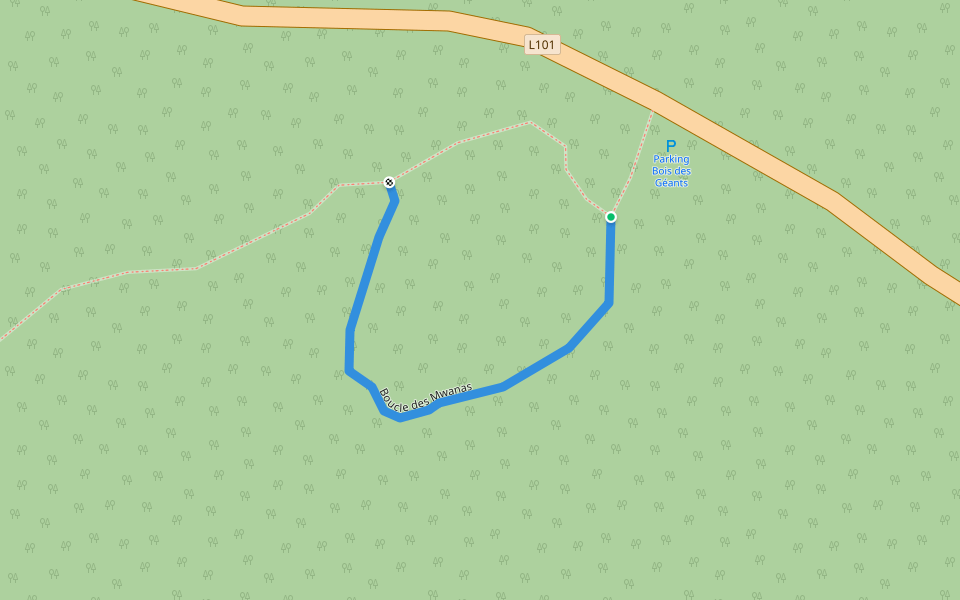 Boucle des Mwanas walking route map in AKANDA