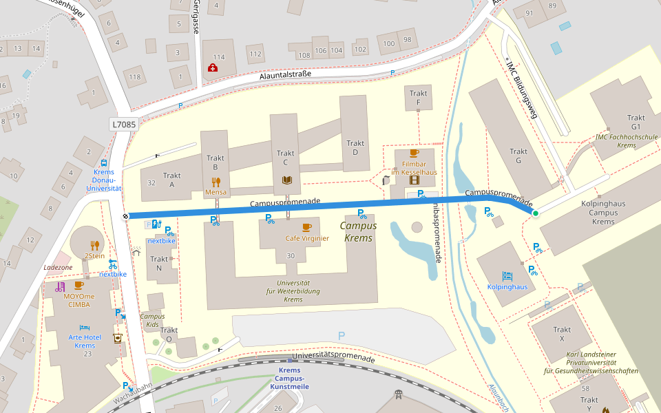 Campuspromenade walking route map in Krems an der Donau