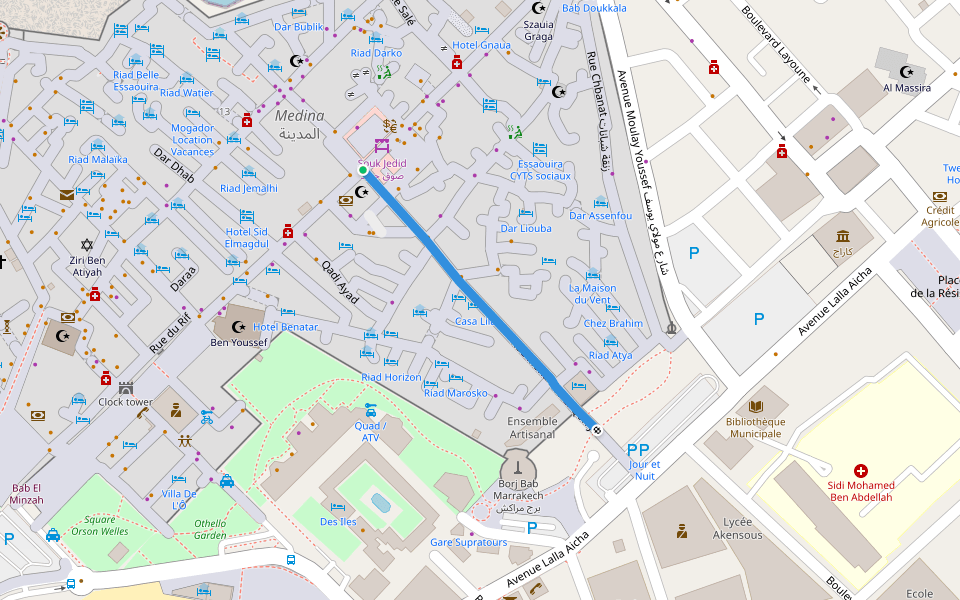 Rue Mohamed El Qorry walking route map in Tiwli