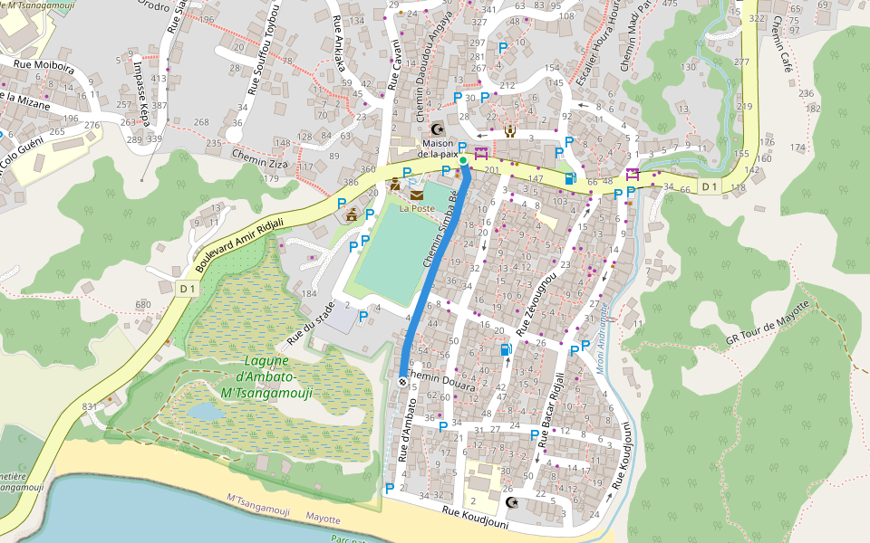 Chemin Simba Bé walking route map in Tsingoni