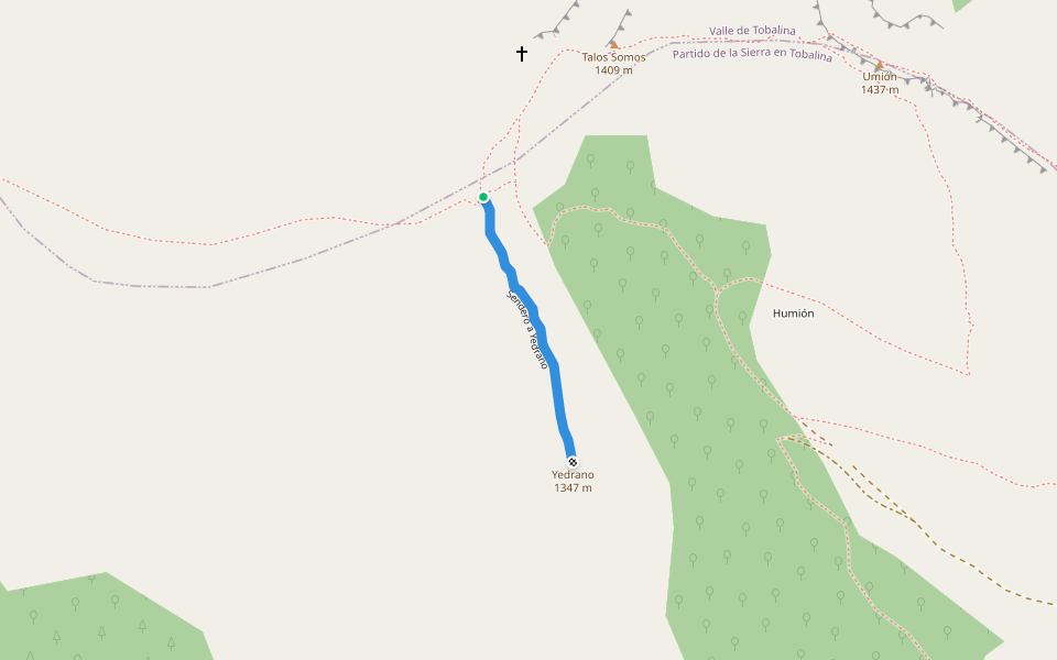 Sendero a Yedrano walking route map in Frías