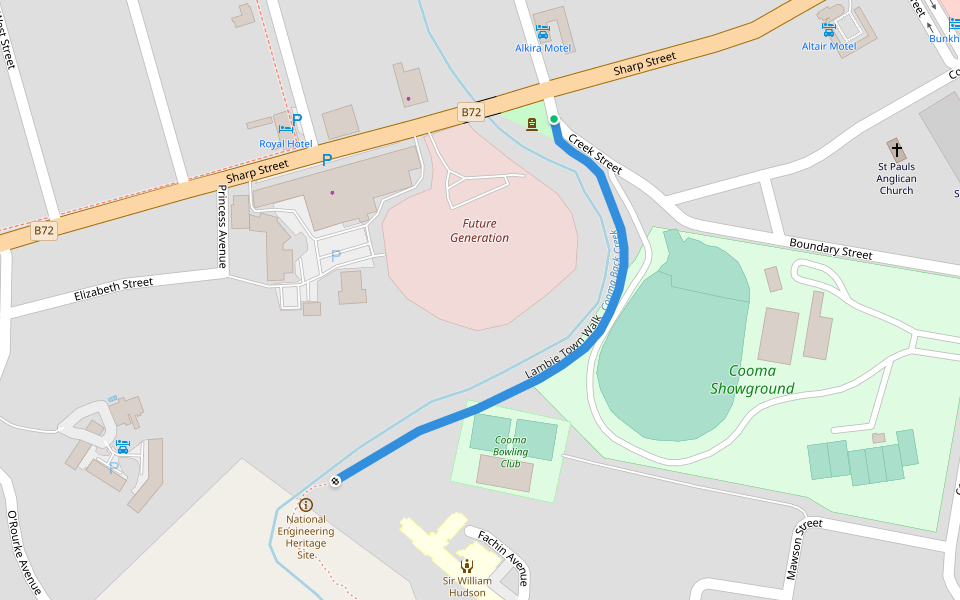 Lambie Town Walk walking route map in Cooma