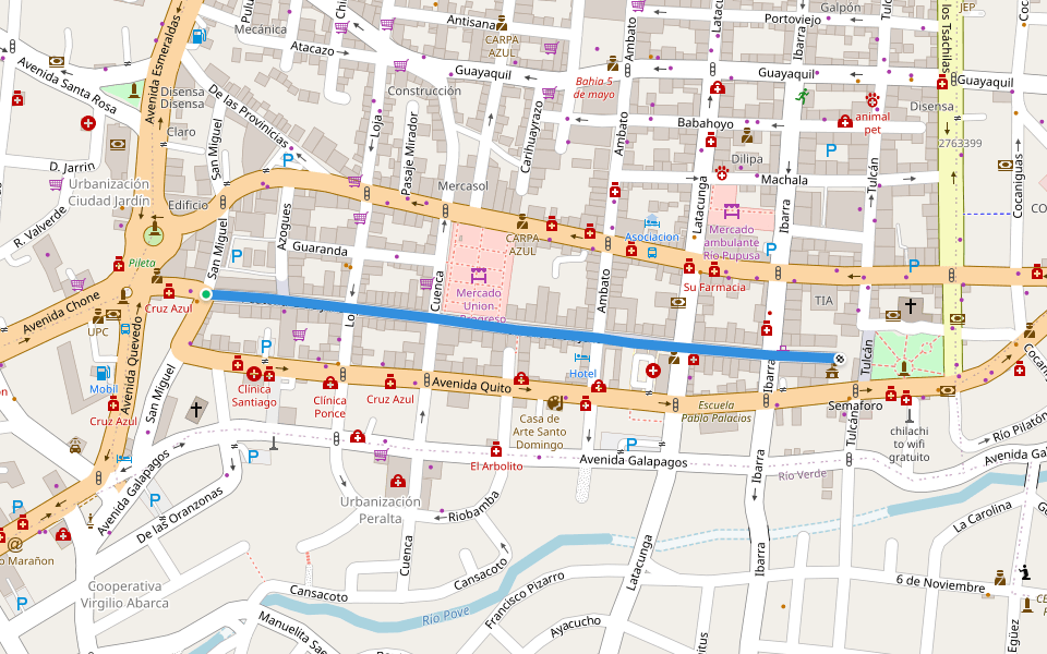 Peatonal 3 de Julio walking route map in Santo Domingo