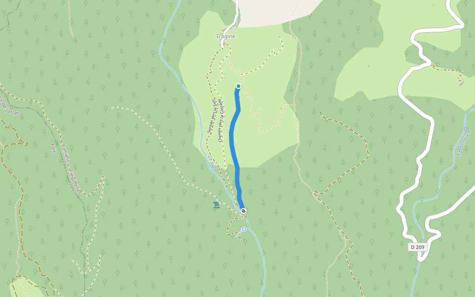 Sentier vers le Fourcat walking route map in Freychenet