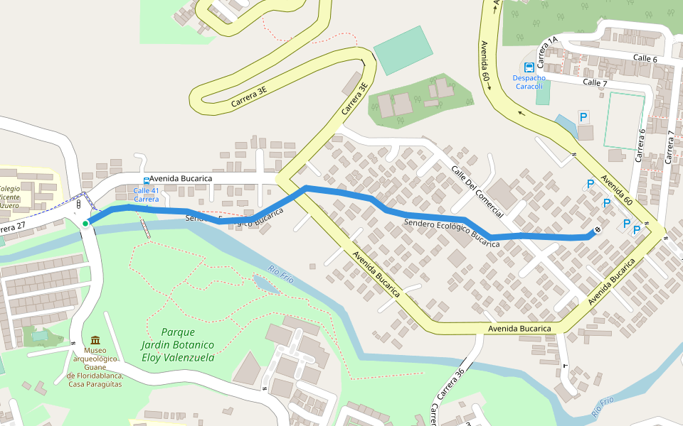 Sendero Ecológico Bucarica walking route map in Piedecuesta