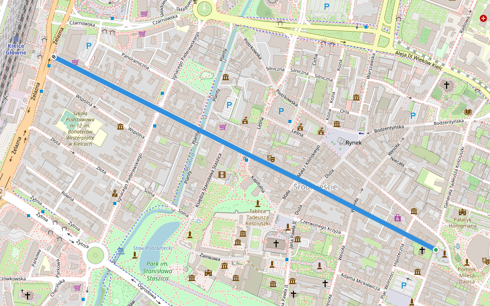 Henryka Sienkiewicza walking route map in Kielce