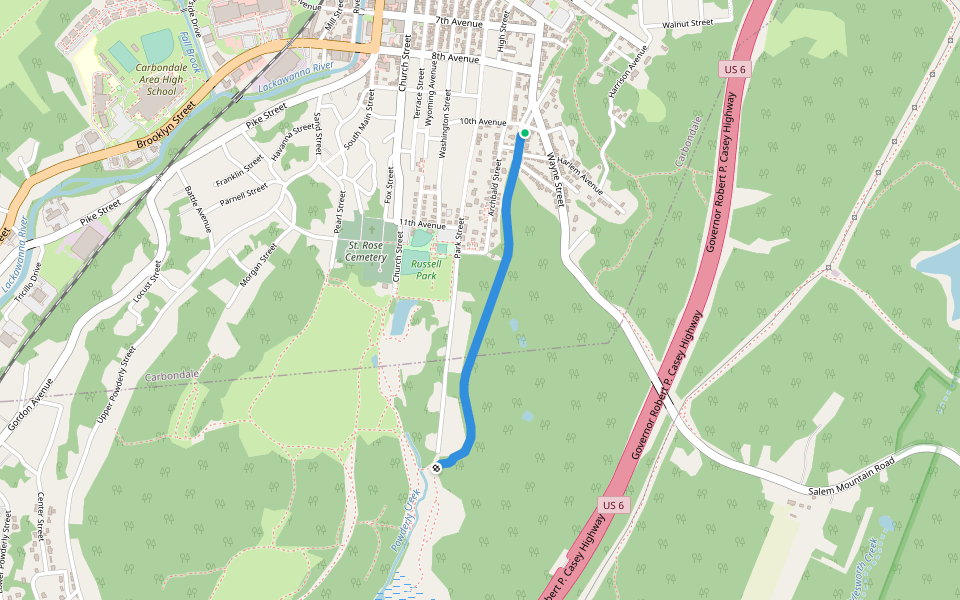 Park Street Trail walking route map in Carbondale