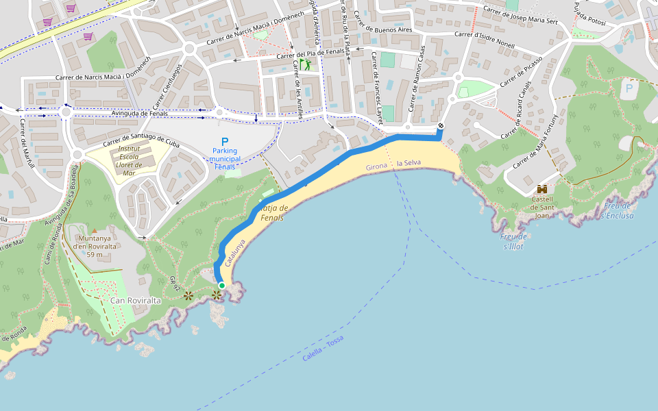 Passeig de Ferran Agulló walking route map in Lloret de Mar