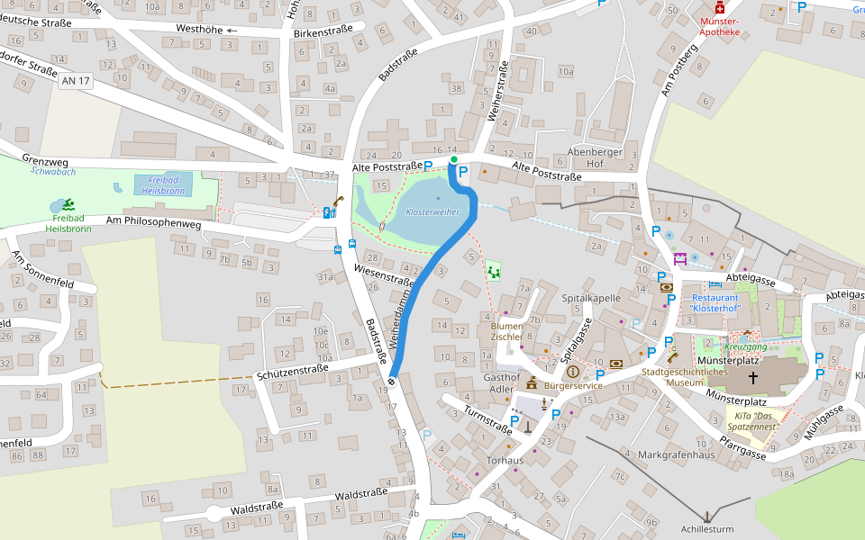 Weiherdamm walking route map in Heilsbronn