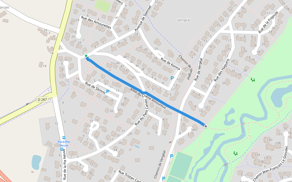 Allée du Chêne Amoureux walking route map in Pacé