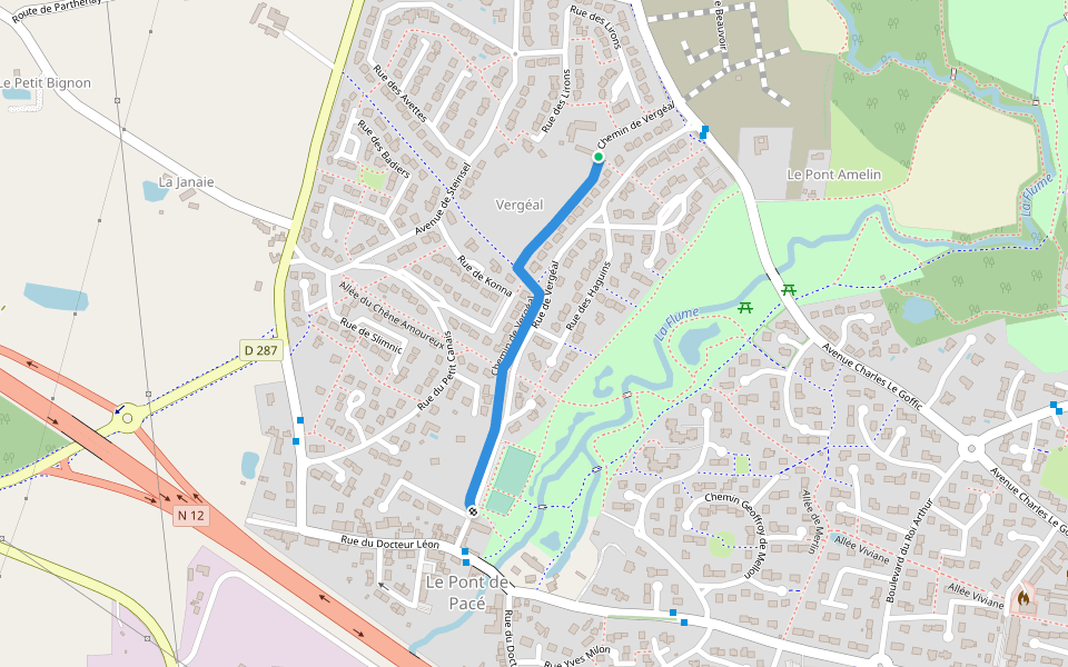 Chemin de Vergéal walking route map in Pacé