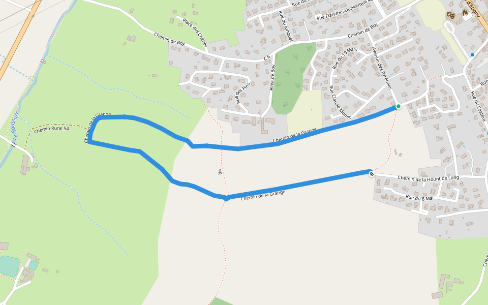 Chemin de la Grange walking route map in Pavie