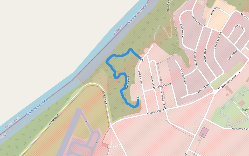 Downing mile walking route map in Fort Moore