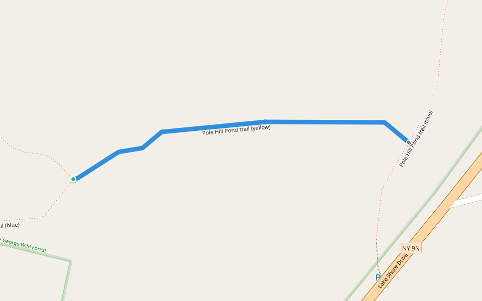 Pole Hill Pond trail (yellow) walking route map in Bolton Landing