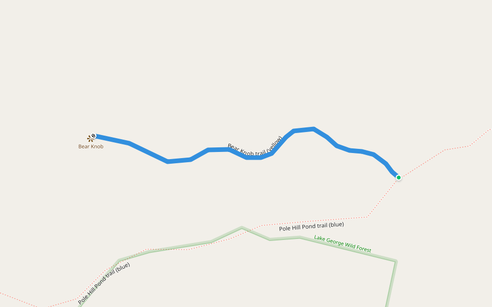 Bear Knob trail (yellow) walking route map in Bolton Landing