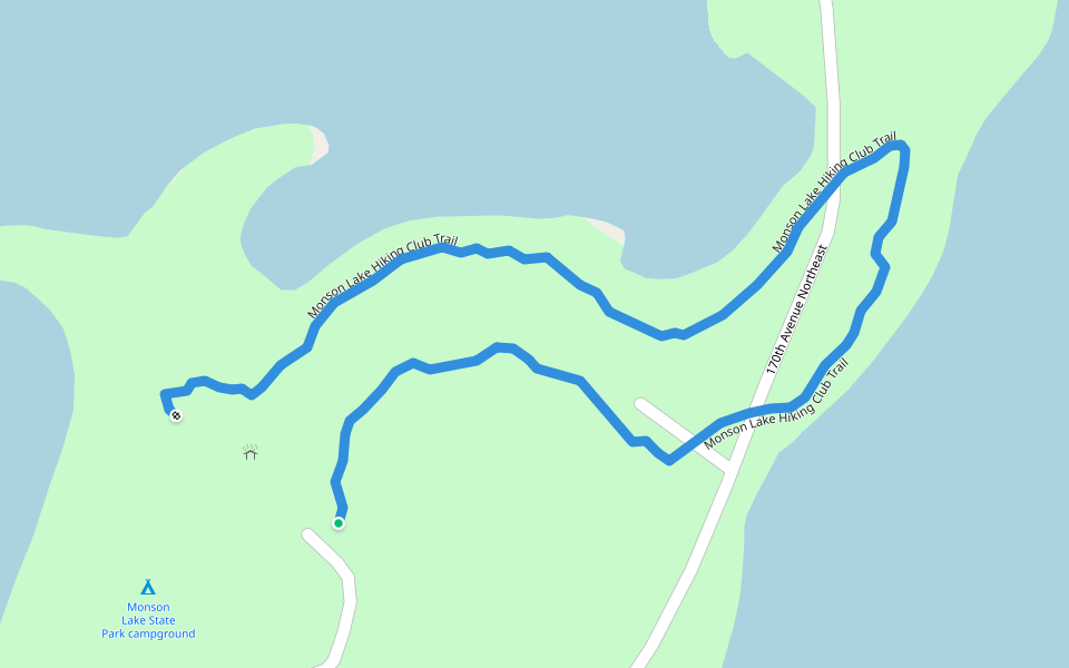 Monson Lake Hiking Club Trail walking route map in Sunburg