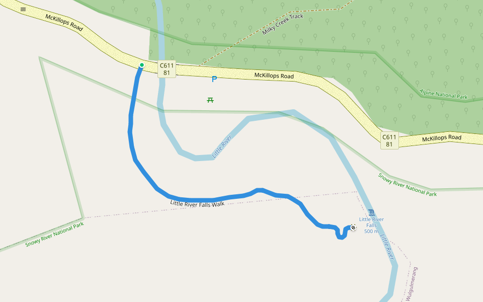 Little River Falls Walk walking route map in Wulgulmerang