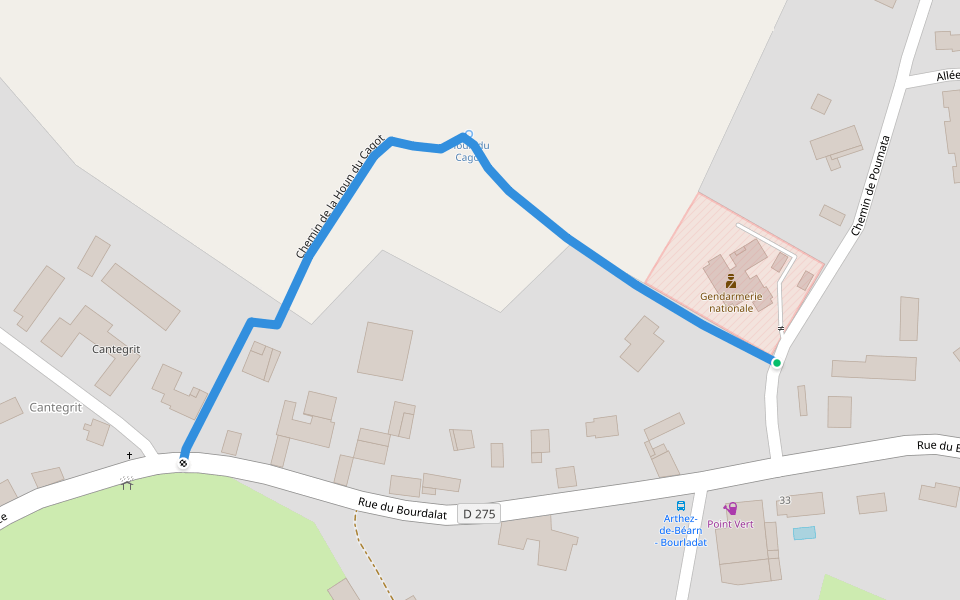 Chemin de la Houn du Cagot walking route map in Arthez-de-Béarn