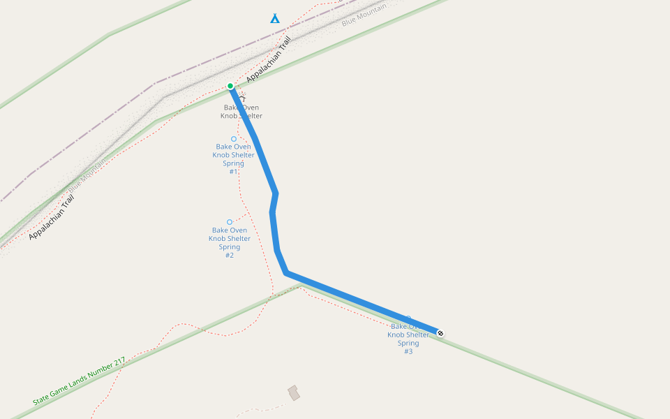 Bake Oven Knob Shelter Water Source Side Trail walking route map in Germansville