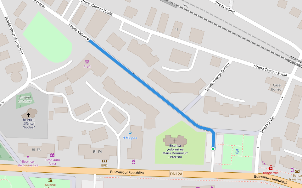 Strada Victoriei walking route map in Slănic Moldova