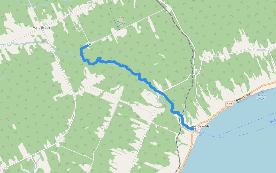Sentier des Rivières walking route map in Val-d'Espoir