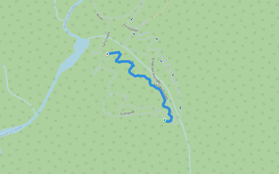 La bleu foncée walking route map in Rivière-à-Claude