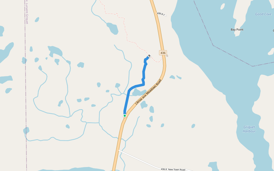 Iceber trail system Path Gunners Cove walking route map in Saint Lunaire-Griquet