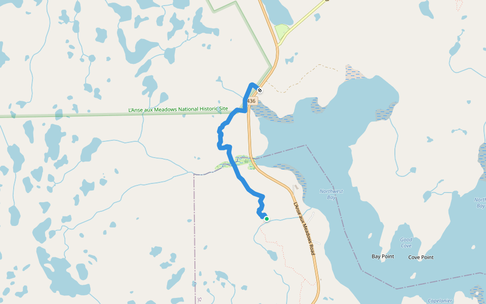 Unmarked Path in Gunners Cove with Views walking route map in Saint Lunaire-Griquet