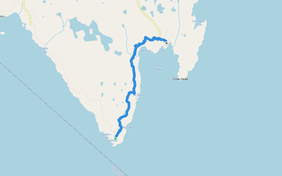 Unmarked Trail to St Carols ver St Anthony Cape walking route map in Saint Anthony